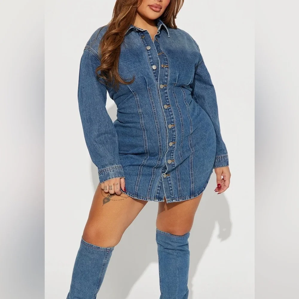 Denim Button-Up Dress - Picture 1 of 4